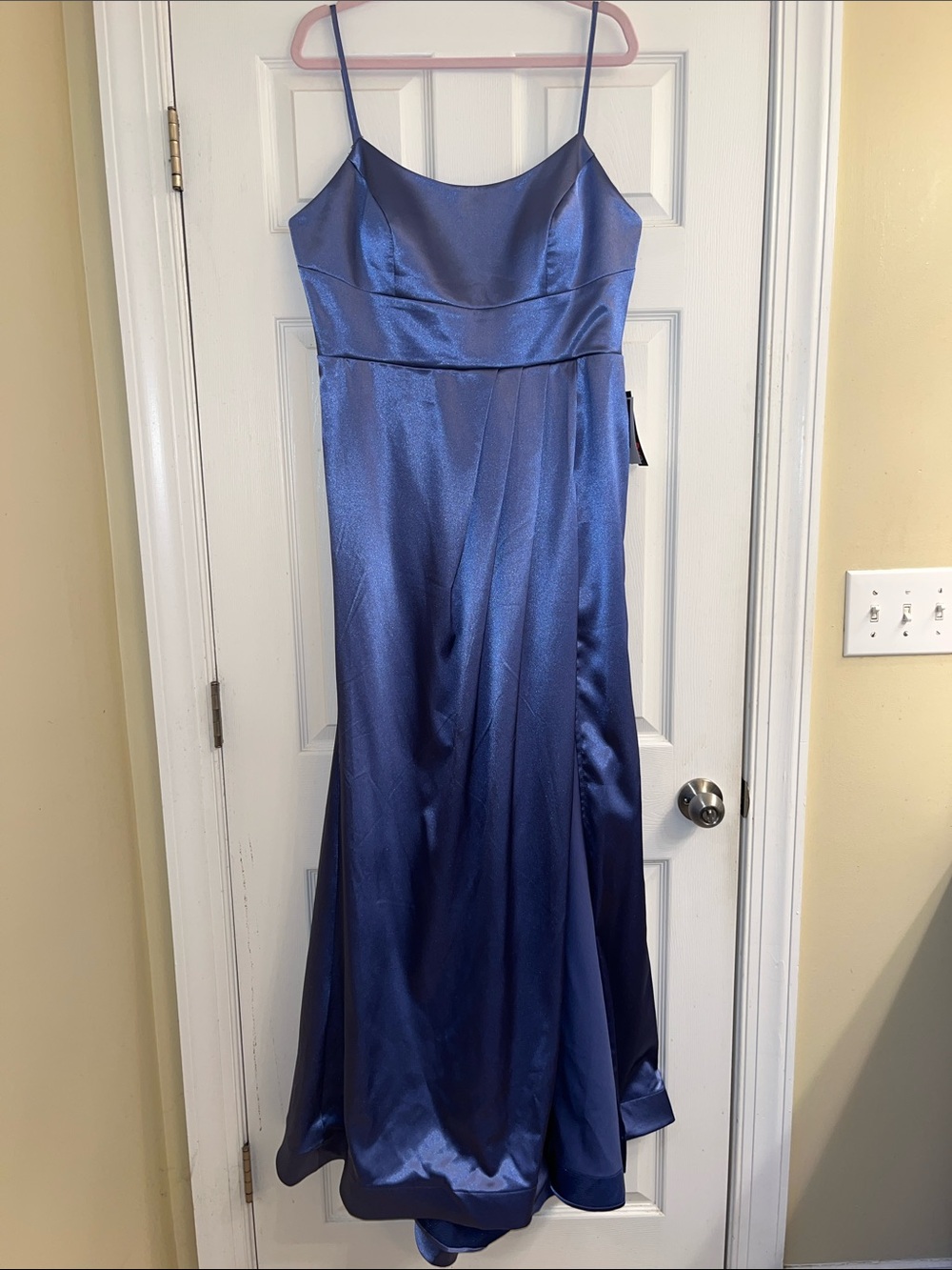 Macy's Royal Blue Shimmery Satin Spaghetti-Strap Prom Dress